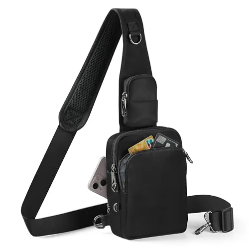 Tibroni Bolso bandolera antirrobo, bolso cruzado en el pecho, bolso de hombro para hombre y mujer, impermeable, bolso pequeño con cierre de cremallera y bloqueo RFID(Negro)