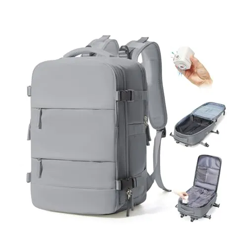 BJLFS Mochila al Vacio con Bomba Equipaje de Mano 40x30x20 Ryanair Mochila Viaje Cabina Avion 40x20x25 Wizzair Vueling Mujer Impermeable Mochila de Compresion al Vacio