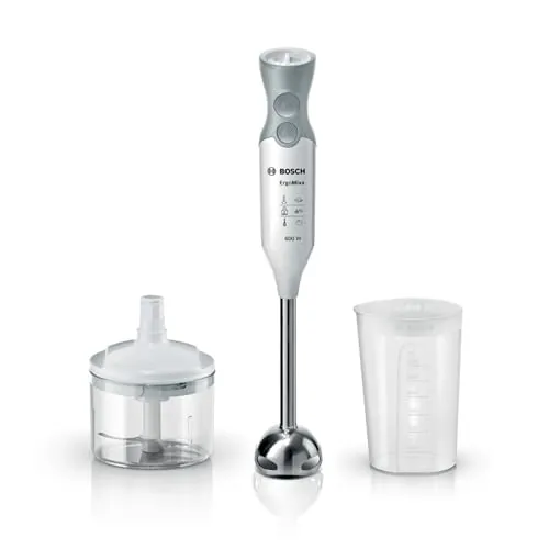 Bosch - Batidora de mano, ErgoMixx, 600 W, QuattroBlade, Picadora, Blanco, MSM66120
