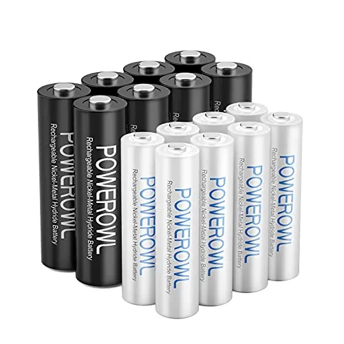 POWEROWL 16 Piezas Pilas Recargables AA y AAA, Alta Capacidad 8 X Pila Recargables AA 2800mAh y 8 X Pilas Recargable AAA 1000mAh 1.2V Ni-MH Pilas