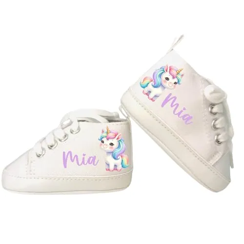 Genérico Zapatillas de bebé personalizadas animales | Deportivas de tela | Personalizada con nombre | Regalos para bebés (Unicornio)