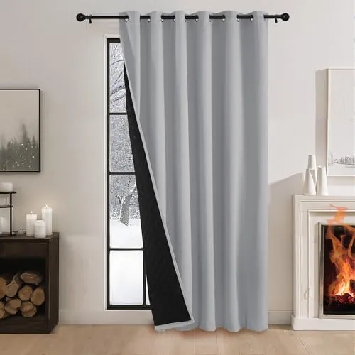 PONY DANCE Cortina Termica Aislante Frio y Calor,Opaca 1 Pieza | 200x240cm(AnxAl),Gris Claro,Cortina Blackout con Forro Grueso para Salon/Dormitorio,Proteccion UV y Privacidad,con Ojales