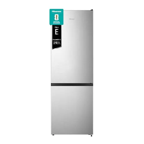 Hisense RB372N4ACE - Frigorífico Combi, Eficiente Clase E, Capacidad 292 L con 180 cm Alto, Cajón Verduras, 4 Estrellas Congelador, Puerta Reversible, Silencioso 39dB, Color Acero, Inox