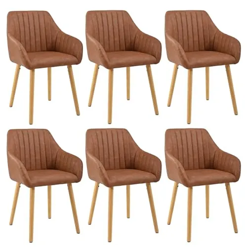 Goeurvant Silla De Comedor con Reposabrazos, Juego De 6, Patas De Madera, Silla Tapizada, Sillas De Cocina Y Salon, Marrón