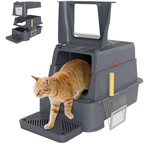 PawHut Arenero para Gatos de Acero Inoxidable XL, Pedal, Gris Oscuro