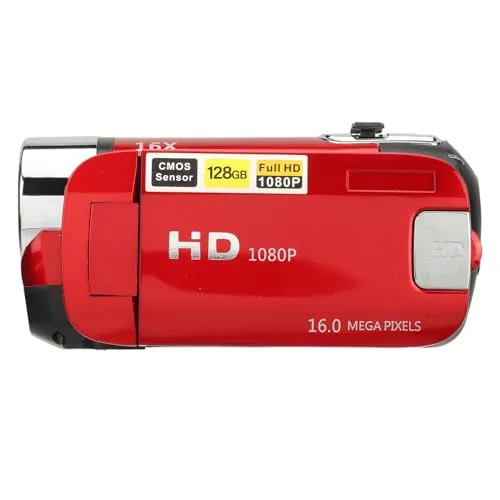 Focket Cámara de Video, D90 1080p 16MP Vidugo de Video Digital Handheld, Videocámara Giratoria de 2.4 Pulgadas Registros de Video HD de 16x Zoom HD con Luz de Relleno para Adolescentes, (rojo)