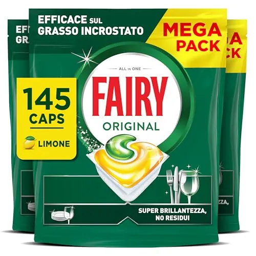 Fairy Original TodoEn1 Cápsulas Lavavajillas Máquina Limón, 5x29 Cápsulas