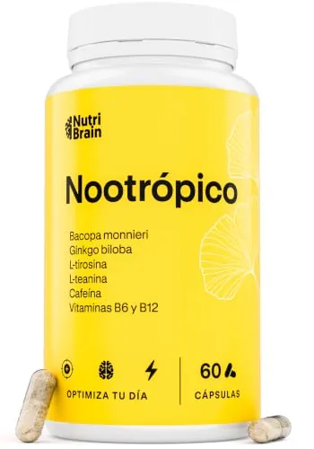 Nootrópico Natural 60 Cápsulas con Cafeína, Ginkgo Biloba, Teanina