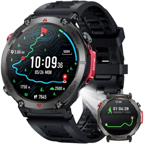 Doomixs Smartwatch Reloj Inteligente Hombre con GPS: 1.46" Militar Smart Watch con Llamadas Bluetooth Brújula 530mAh 100+ Deportivos Pulsera Actividad con Sueño SpO2 iOS Android