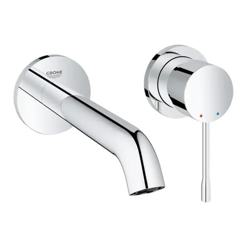 Grohe Essence - Grifo de lavabo de doble agujero con sistema de montaje en pared, kit para montaje final, cuerpo empotrado no incluido, tecnología Grohe EcoJoy, aireador Grohe AquaGuide (19408001)