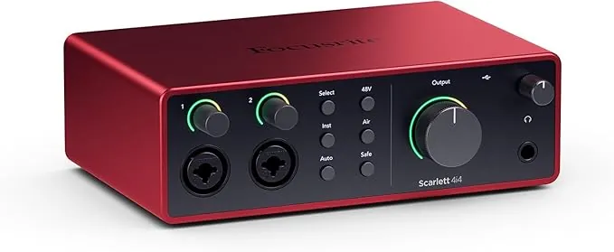 Focusrite Scarlett 4i4 4.ª gen. interfaz de audio USB para músicos, compositores, guitarristas y creadores de contenido. Grabación de estudio, alta fidelidad y todo el software necesario