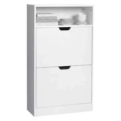VASAGLE Zapatero Entrada Recibidor, 2 Puertas Abatibles, para 10-12 Pares