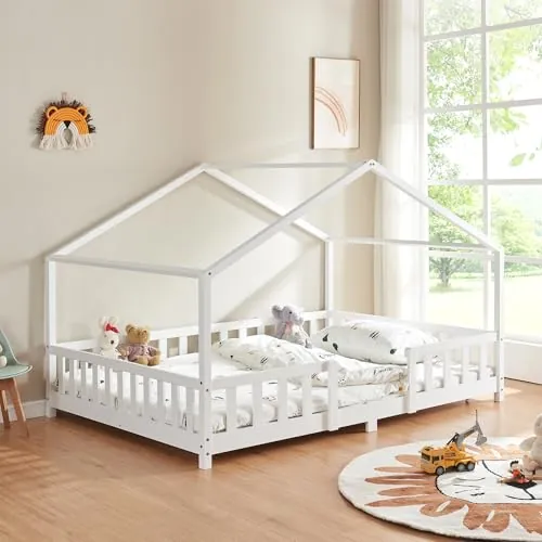 [en.casa] Cama Infantil Treviolo Forma de casita Pino 120x200 cm Blanco