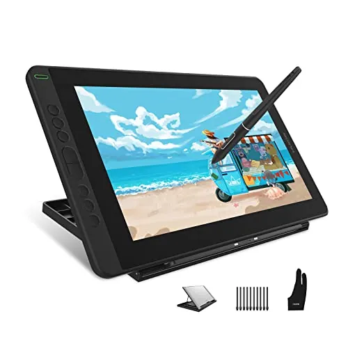 HUION Kamvas 13 Tableta Gráfica con Pantalla, 120% sRGB | Monitor 13,3 Pulgadas Laminado, Lápiz PW517 sin Batería, Soporte Ajustable, Compatible Android, Verde