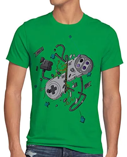 style3 16-bit Mando Camiseta para Hombre T-Shirt SNES NES Kart Yoshi Luigi Mario, Talla:, Color:Verde