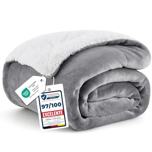 Bedsure Manta Sofá Polar Invierno - Sherpa, Gris, 150x200 cm