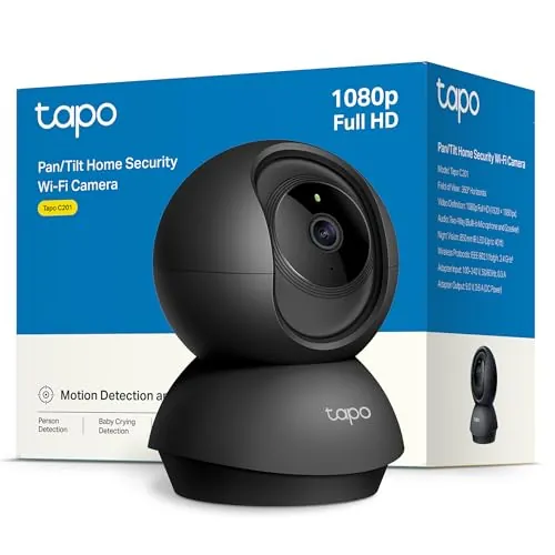 Tapo C201-Cámara vigilancia WiFi interior, 1080p,360°,Visión Nocturna,negro