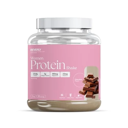 Beverly Women Protein - Proteína de suero especial mujer con colágeno marino, magnesio y vitamina E - 24 g de proteína por servicio - 33 servicios (1 Kg, Chocolate)