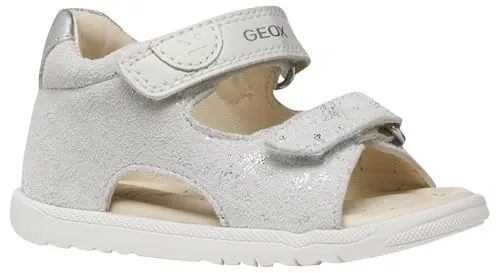 Geox Sandalia para bebé niña B Macchia Gir, color blanco roto y plateado, talla 18 EU