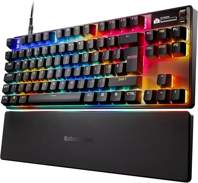 SteelSeries Apex Pro TKL Gen 3 - Teclado Mecanico Gaming - HyperMagnetic Interruptores OmniPoint 3.0 - Accionamiento Ajustable - Rapid Trigger - Preajustes - Rapid Tap - RGB - OLED - UK QWERTY