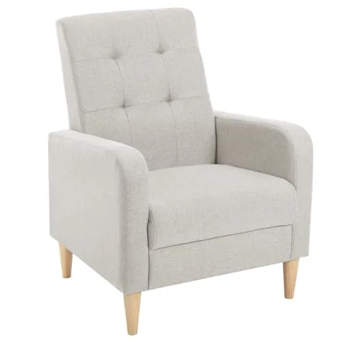 WOLTU Sillon de Relax, con Respaldo Alto, Patas Madera Maciza, Gris Claro