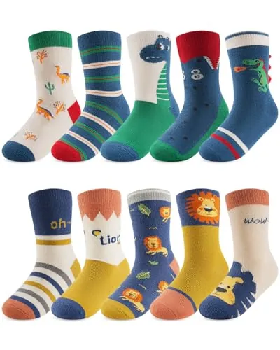 Kyopp 10 Pares De Calcetines Para Niños y Niñas Calcetines Clásicos Divertidos de Algodón Calcetines Altos para Invierno y Verano