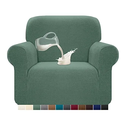 Granbest Funda de sofá elástica, resistente al agua, 1 unidad, de elastano, jacquard, elástica, con espuma antideslizante (1 plaza, salvia)
