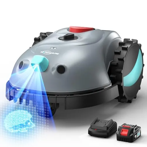 YARDCARE V100 Robot Cortacesped sin Cable Perimetral, con Cámara, Sistema de Evitación de Obstáculos, Navegación Visual, 4 Ah Batería, Cortacésped Robótico con Cuchillas de Repuesto y Corte en Espiral