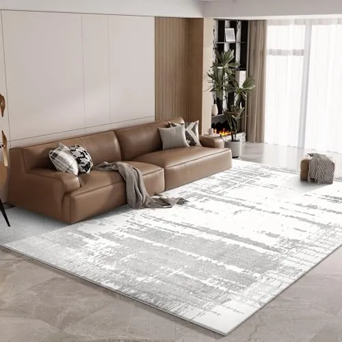 Vamcheer Alfombra de Salón 200×300 cm, Lavable y Antideslizante | Alfombra Moderna Abstracta, Tipo Cachemira, Suave con Esponja Gruesa, para Sala de Estar, Dormitorio, Oficina,Gris