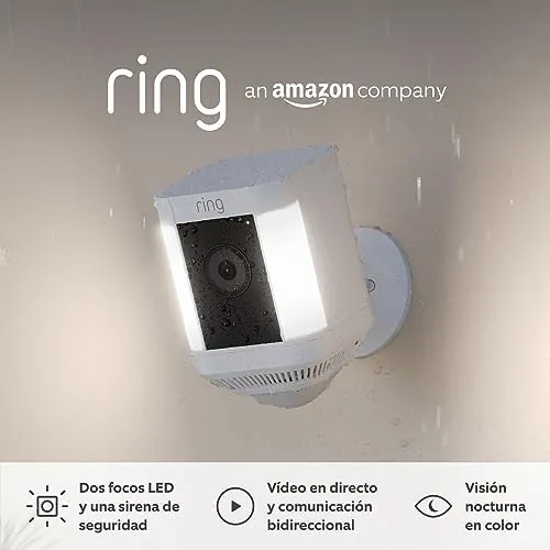 Ring cámara Plus con luces y batería (Spotlight Cam Plus) | Cámara de vigilancia exterior HD wifi con comunicación bidireccional, visión nocturna y focos LED | 30 días gratis de Ring Home | 2 Cámaras