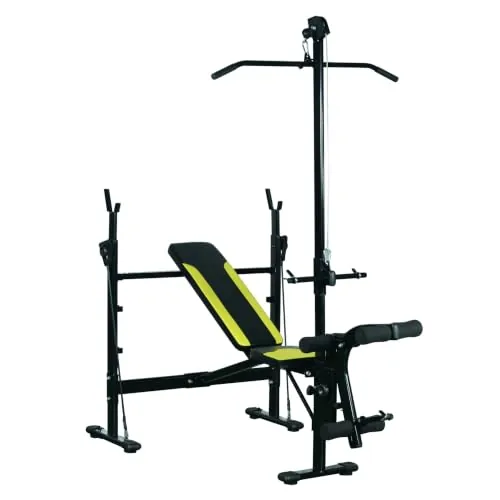 HOMCOM Banco de Pesas Multifuncional Reclinable con Entrenador Polea Negro