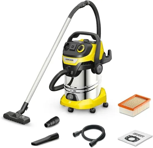 Kärcher WD 6 P S V-30/6/22/T, Aspiradora seco y húmedo/, depósito de acero inoxidable de 30 L, 1300 W (Enchufe portátil y función de soplado)