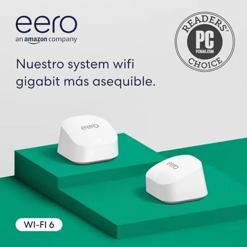 Router wifi de malla eero 6+ de Amazon | Con Ethernet de 1 Gb/s, 280 m2 de cobertura y capacidad para conectar más de 75 dispositivos | pack de 2, modelo de 2022