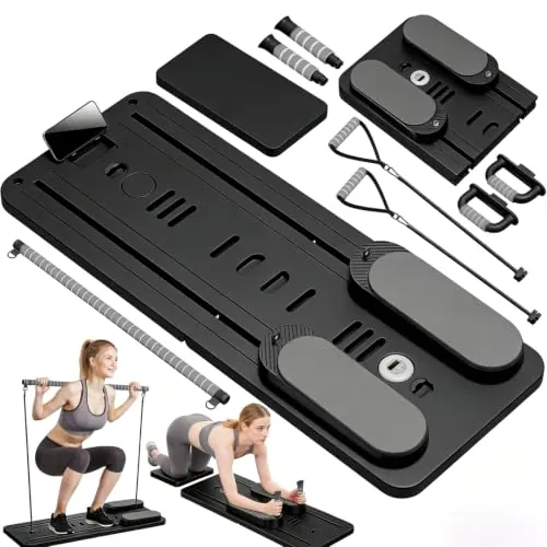 SOFTHOM Pilates Reformer para Casa, Tabla Pilates Plegable, Multifuncional 8 en 1 Pilates Kit, Rebote Automático/Barra de Pilates/Cuerda de Tensión/Temporizador, Entrenamiento Cuerpo Completo, Negro