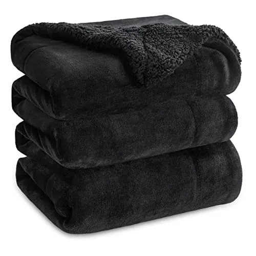 Bedsure Manta Sofá Polar Invierno - Sherpa, Negro, 220x240 cm