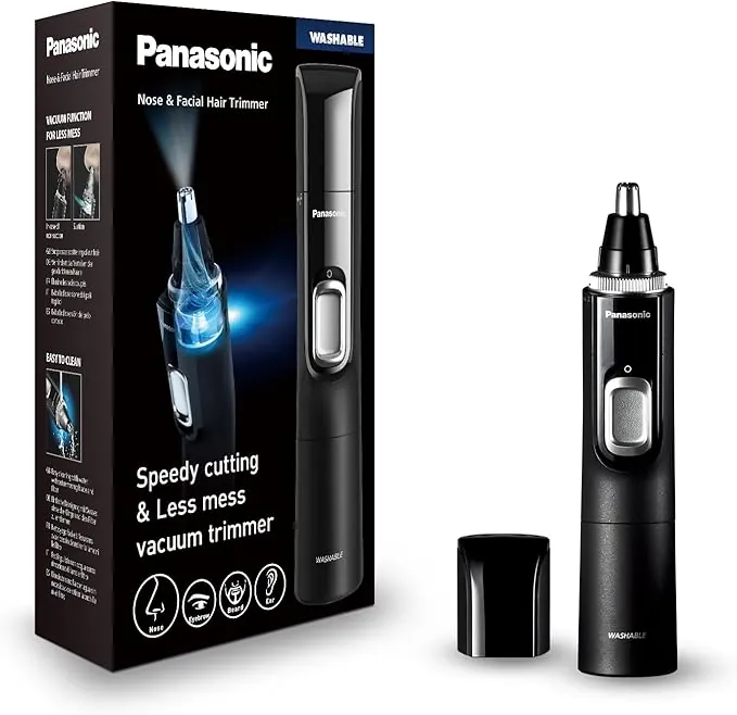 Panasonic ER-GN300-K503 Trimmer de Vello De Nariz para Hombres, Afeitadora Eléctrica Premium, Trimmer para Vellos de la Nariz, Orejas y Cejas, Resistente Al Agua, Funciona con Batería, Negro