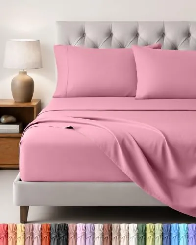 Utopia Bedding Juego de Sabanas 4 Piezas, 150x200cm, Rosa | Sábana Bajera, Sábana Plana y 2 Fundas de Almohada 50x75 - Cama 150 - Oeko-Tex Certificado - Poliéster Microfibra Cepillada
