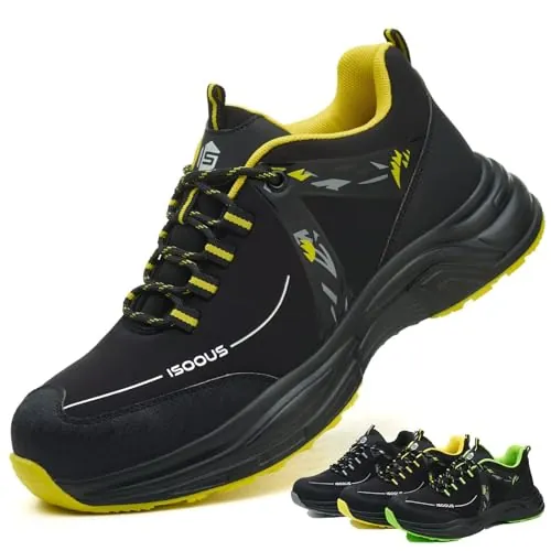 Zapatos de Seguridad para Hombre Mujer Zapatillas Trabajo Ligero Calzado Trabajo con Punteras de Acero Antideslizante Amarillo 42