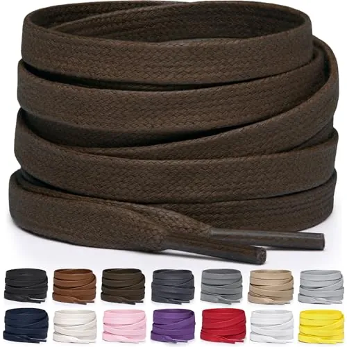 Miscly Cordones Planos de Algodón Encerado - Para Botas, Zapatillas y Zapatos, Disponibles en Varias Longitudes y Colores (Marrón Oscuro, 114 cm)