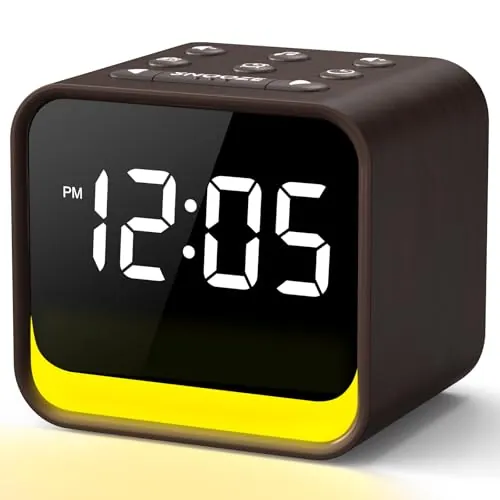 REACHER Radio Reloj Despertador Digital con FM, máquina de Ruido Blanco con 24 Sonidos relajantes, 9 Sonidos de Alarma, luz Nocturna de 7 Colores, Apagado automático y repetición (Espresso)