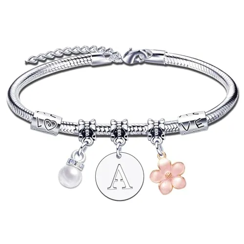 YJYJZX Pulsera de letras para regalo de mujer, niña, inicial, A-Z,regalos inspirados en Navidad, cumpleaños para mejores amigos, pulsera con letra inicial colgante para Mujer (A)