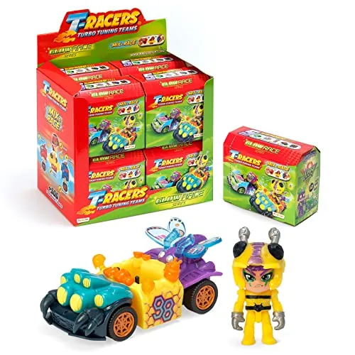 T-Racers Serie Glow Race – Colección Completa Coches y Pilotos Sorpresa coleccionables. Coches Desmontables por Partes y con Piezas Intercambiables