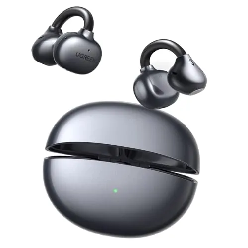 UGREEN ClipBuds Auriculares Inalámbricos Abierto Bluetooth 6.0 ENC 30H | Diseño Abierto Reducción del Ruido con ENC AI 4 Micrófonos Personalización de APP Carga Rápida USB-C IPX5 Impermeable Negro