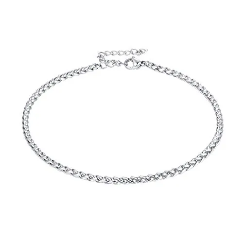 FaithHeart Pulsera Tobillo Mujer Acero Inoxidable 316L Tobillera Verano Cadena Fina Trigo 3mm 9 Pulgadas