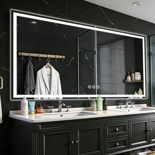 Ratsamee Espejo Baño con Luz 80x150cm, Espejos de Baño con LED con Antivaho, Regulable, 3 Colores Luz, Función Memoria