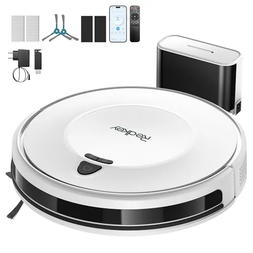 Redkey E6 Robot Aspirador con 7000 Pa, Navegación Dinámica, hasta 170 Min de Autonomía, Aspiradora Robot con Estación de Carga, Mando a Distancia y App, Ideal para Mascotas, Alfombras, Suelos Duros