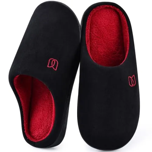 WateLves Zapatillas Hombre Mujer Invierno CáLido Zapatos Memory Foam Casa Antideslizante Pantuflas (Negro rojo, 42/43 EU)