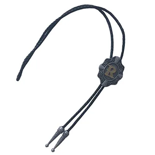 JEANSFRIEND Original Vintage Initial Letter R Leather Bolo Tie Corbata