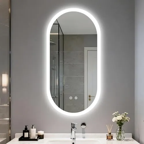 LUVODI Espejo Baño con Luz Led y Antivaho Ovalado 100 x 50 cm