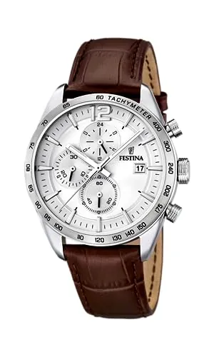 Festina Reloj Hombre Analógico de Acero Inoxidable y Cuero Marrón F16760/1